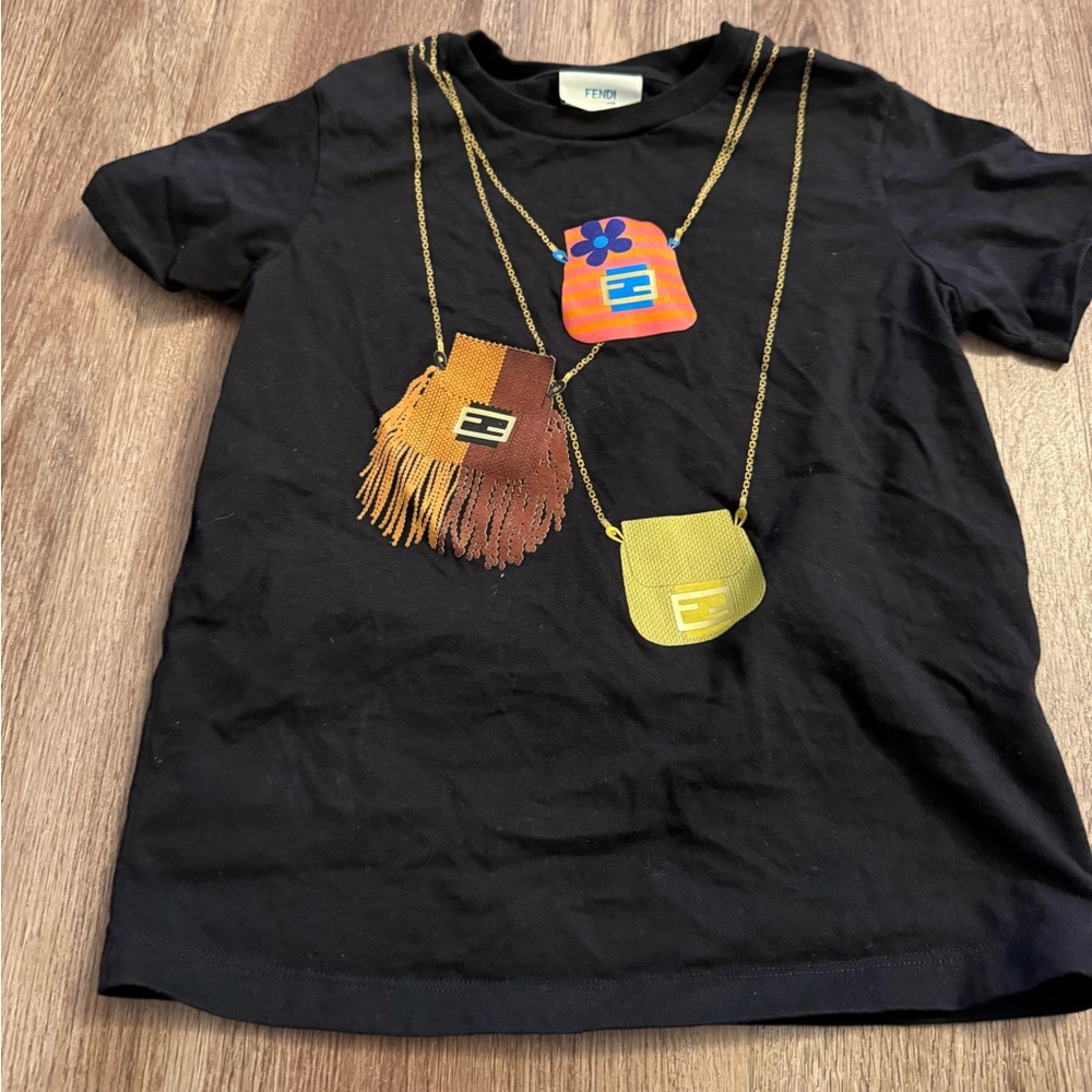 fendi Black Tee with Vibrant Accents